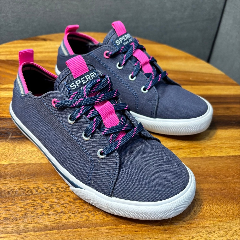 Sperry Hy-Port Navy/Pink Canvas Sneakers Kids Size 1